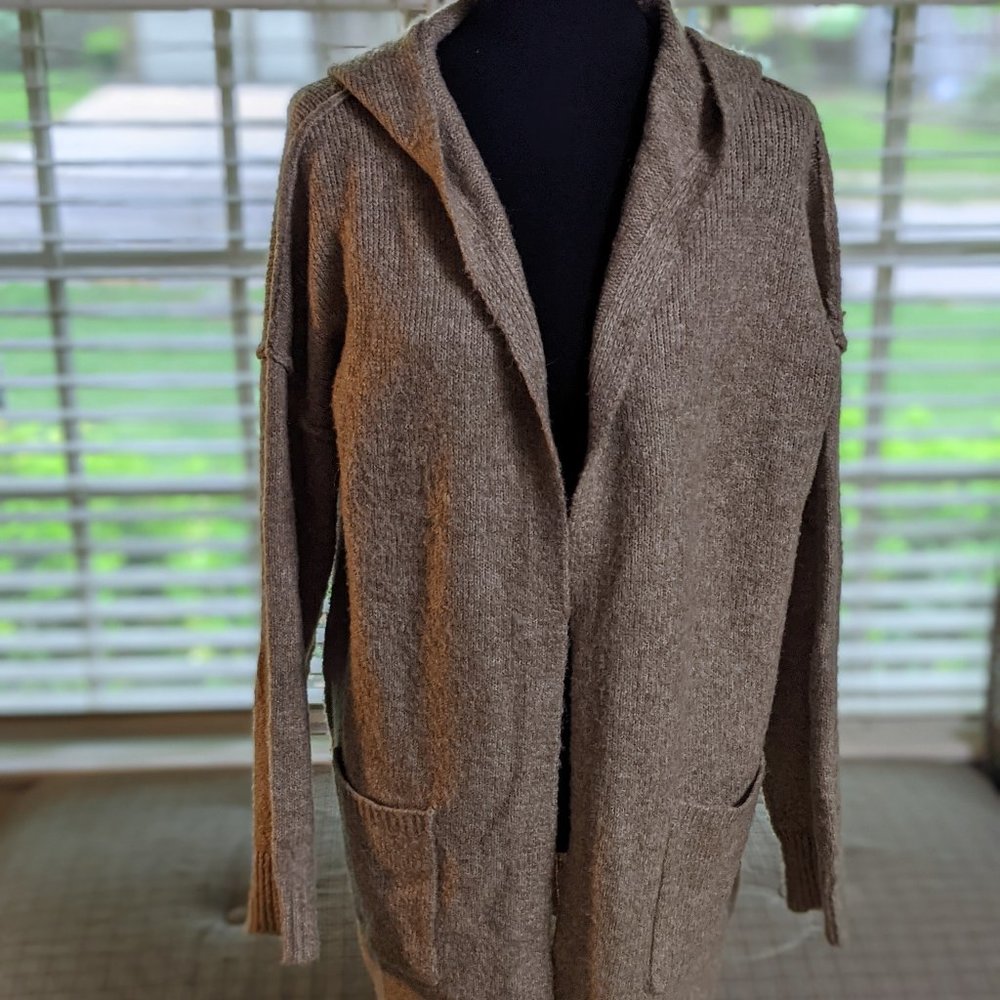 Loveriche oatmeal open front hooded cardigan